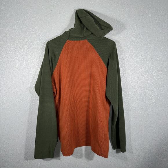 Melanzana Men’s Micro Grid Fleece Hoodie Size Large Orange Green Outdoor EUC - Picture 7 of 7